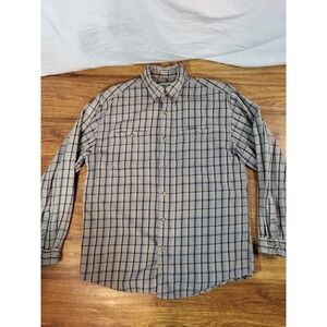 Vtg 90s Carhartt Plaid Flannel Button Down Work Shirt Mens Large Plaid Blue Flaw